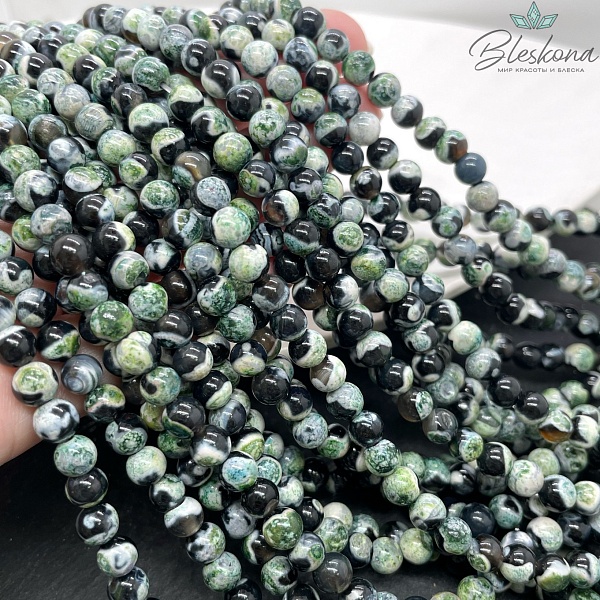 Агат черный зеленые разводы (имитация) 6 мм