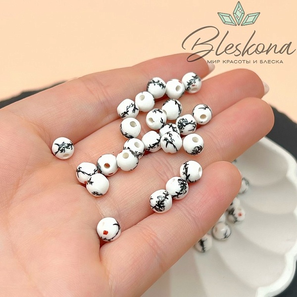 6 мм Керамика Бусина роспись гжель №18 (штучно)