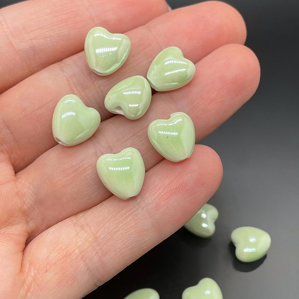 10 мм Бусина сердце, керамика цвет салатовый
