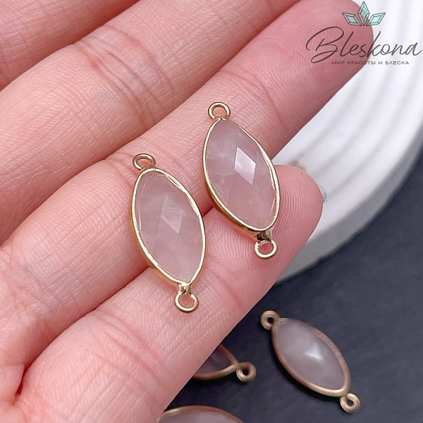 23*9 мм Коннектор лодочка Розовый кварц огранка цвет золото