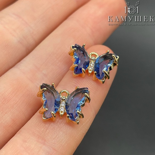 10*15,8мм, Цвет золото, Подвеска Бабочка синее стекло