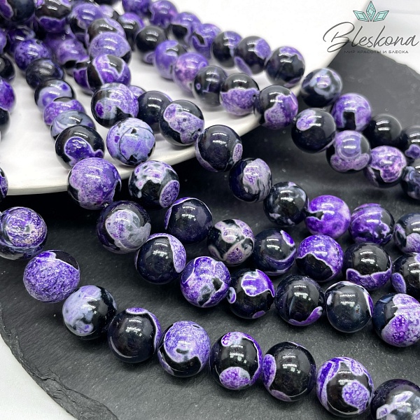 Агат черный фиолетовые разводы (имитация) 14 мм