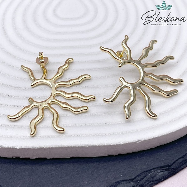 40,5*37,5 мм Цвет золото, Пусеты солнце 