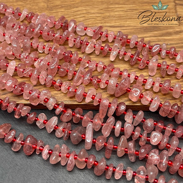 Кварц клубничный сколы шлифованные (2-4)*(8-14) мм
