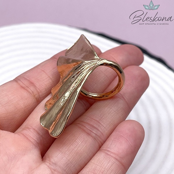 22 мм, Цвет золото, Кольцо размерное Гинкго Билоба 