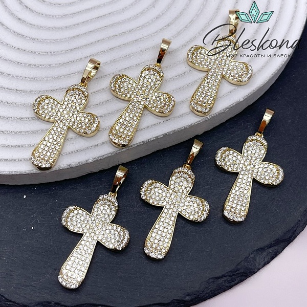 34,6*24 мм Цвет золото, Подвеска крест цирконы