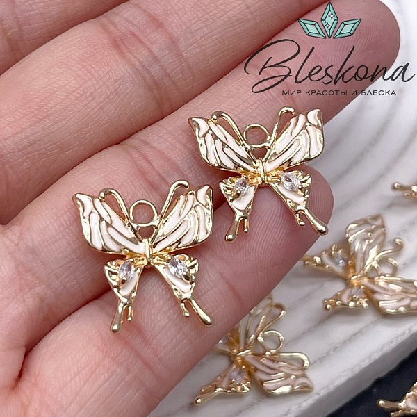 19,3*18,3 мм Цвет золото, Подвеска Бабочка эмаль, цирконы 
