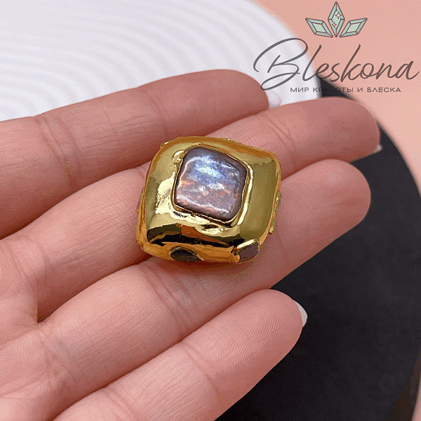 27*23 мм Цвет золото, Бусина  Жемчуг ромб инкрустированный натуральными камнями