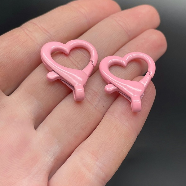 22*26мм , Замок крупный сердце розовая  эмаль 
