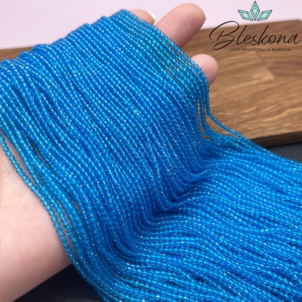 2 мм Бусины стекло голубое алмазная огранка