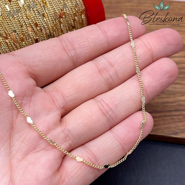 Цепь №23-1 цвет золото 2*1,5 мм сердце