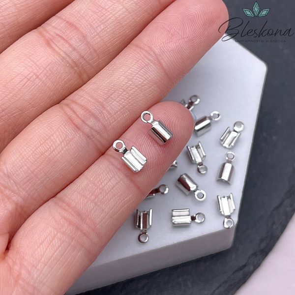 8*3,5 мм Цвет серебро, Зажим-Концевик для шнура гладкий 