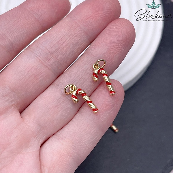 14,5*6,5 мм Цвет золото, Подвеска леденец красная эмаль