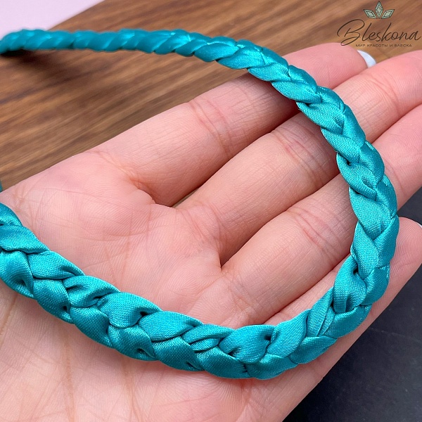 Шнурок косичка под кулон цвет бирюзовый, серебро 40 см