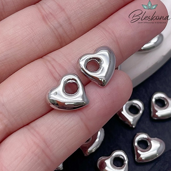 12,5 мм Цвет серебро, Подвеска сердце-бублик объемный