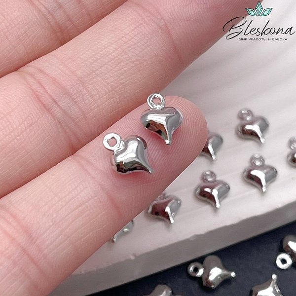 8,5*6,5 мм Цвет серебро, Подвеска сердце мини пухлое