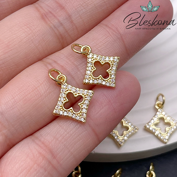 15*13 мм Цвет золото, Подвеска Клевер с цирконами 