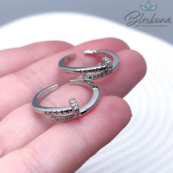 20 мм Цвет серебро, Кольцо гвоздь с цирконами