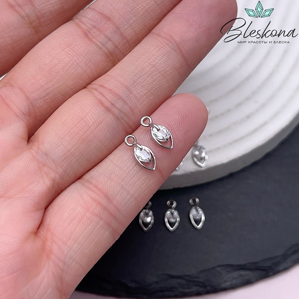 10*4 мм Цвет серебро, Подвеска капля циркон 