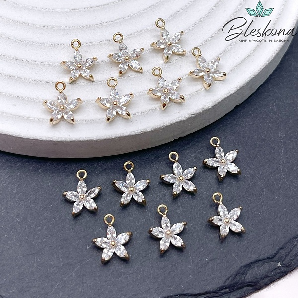 9*10,8мм Цвет золото, Подвеска цветок цирконы 