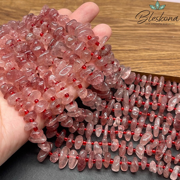 Кварц клубничный сколы шлифованные (2-4)*(8-14) мм