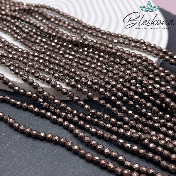4 мм Гематин имитация огранка, цвет коричневый №1 (шоколадный)