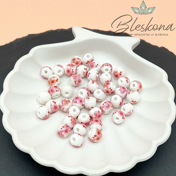 8 мм Керамика Бусина роспись гжель №21 (штучно)