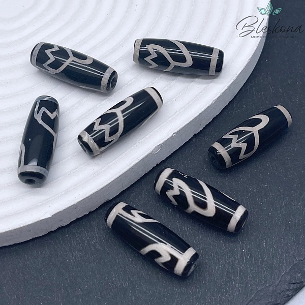 Бусина Дзи Лотос черно-белый бочонок 30*11 мм