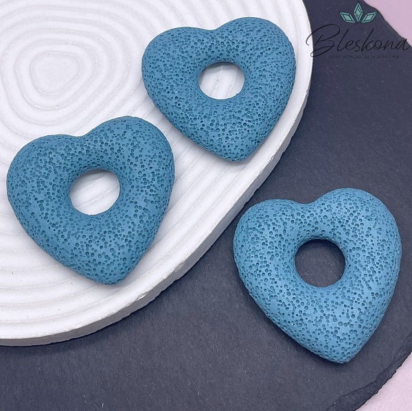 Лава Вулканическая Подвеска сердце  голубое 53*51 мм