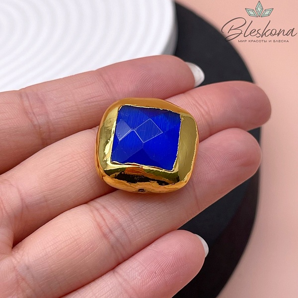 22 мм Цвет золото, Бусина Квадрат  Кошачий глаз