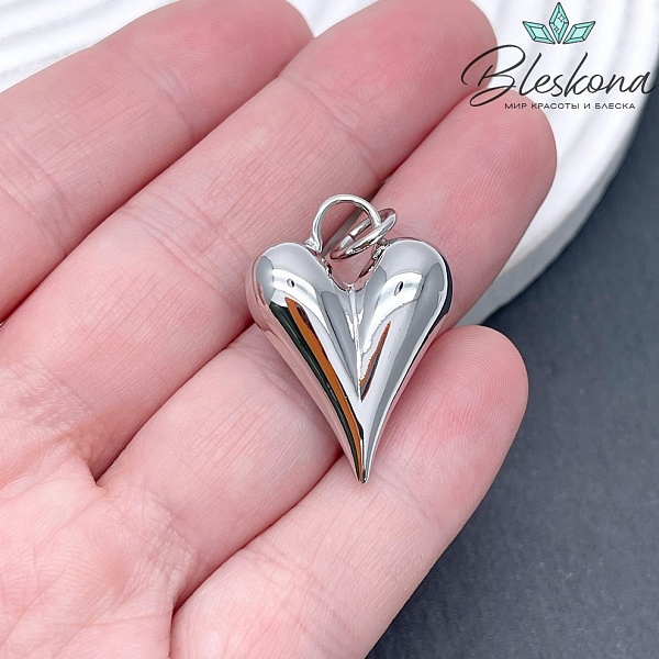 20*27 мм Цвет серебро, Подвеска сердце объемное 