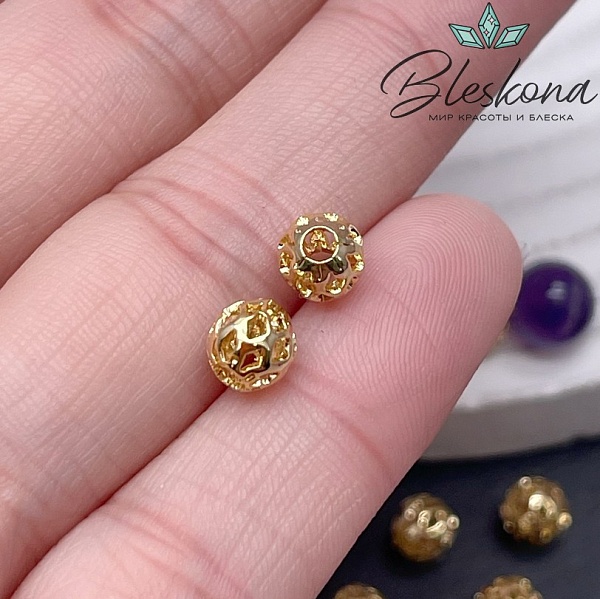 6 мм Цвет золото, Бусина Шар ромб Люкс