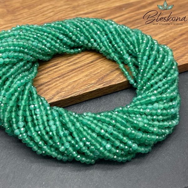 Кошачий глаз темно-зеленый микроогранка (имитация) 3 мм