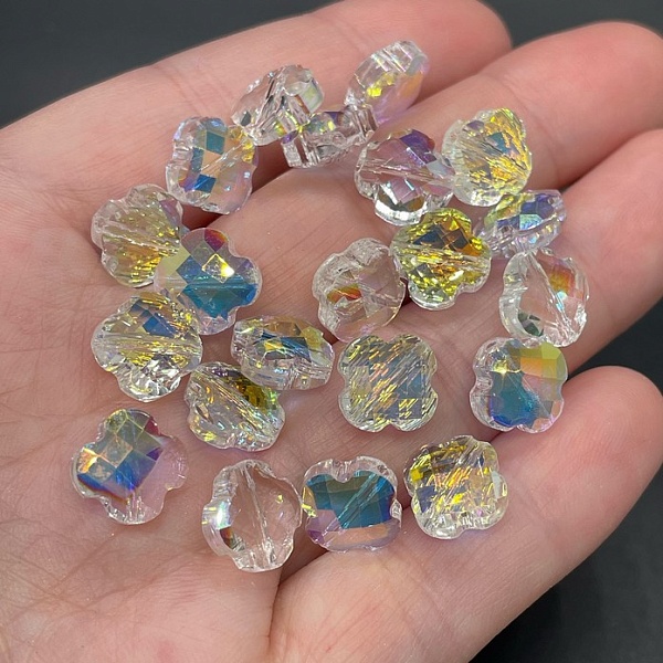 10 мм Стекло Lux, клевер, цвет AB уп.10шт