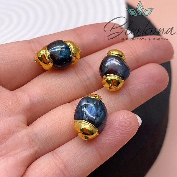 20*12 мм Цвет золото, Бусина черный Жемчуг зауженный овал 