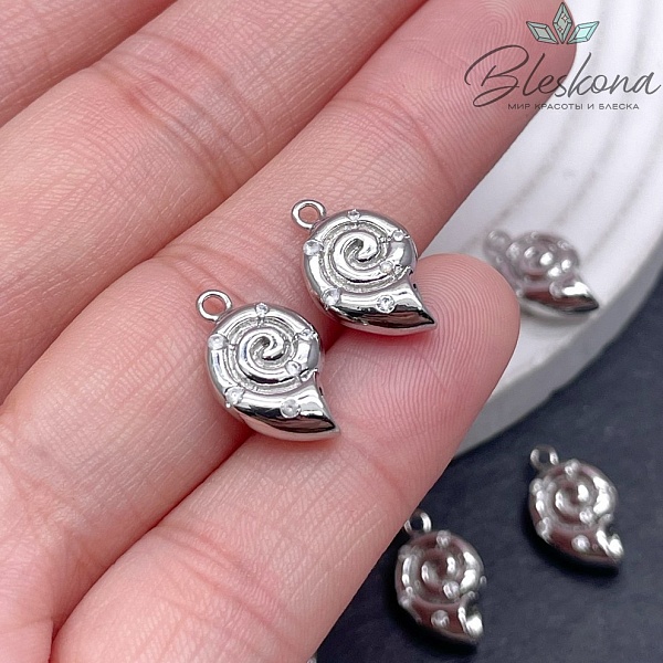 15*9 мм Цвет серебро, Подвеска ракушка улитка с цирконами