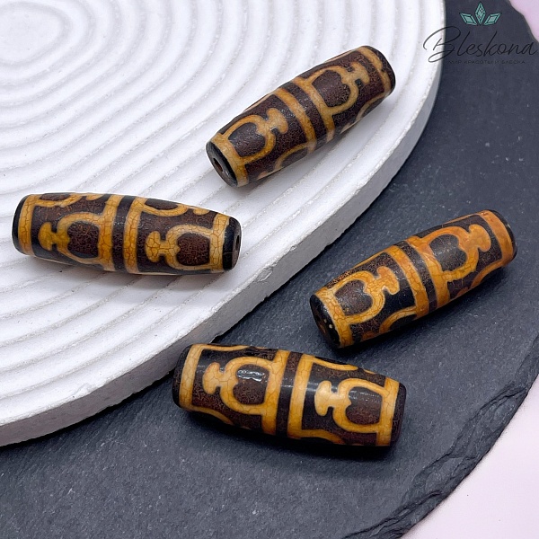 Бусина Дзи 6 Нектарных сосудов Изобилия темно-коричневый бочонок 40*14 мм