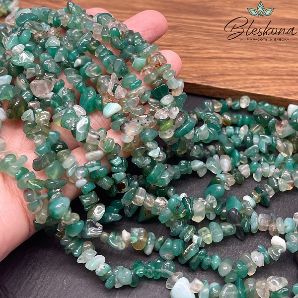 Крошка Агат зеленый (тонированный) ширина бусин ~ 6-11 мм