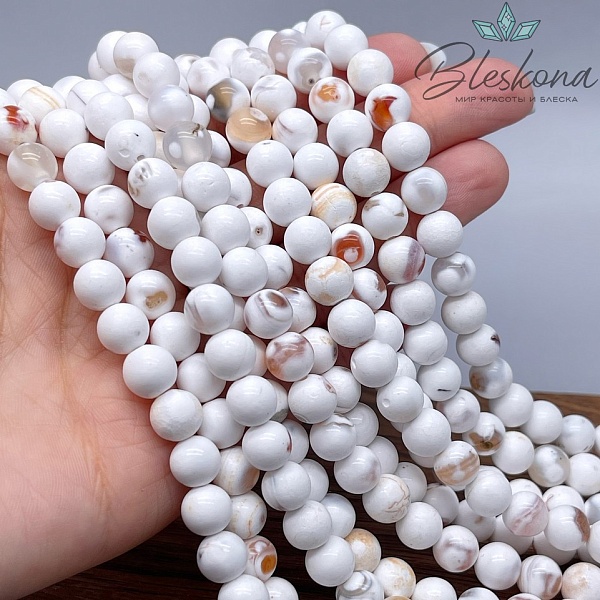Агат белый с узором №1 8 мм