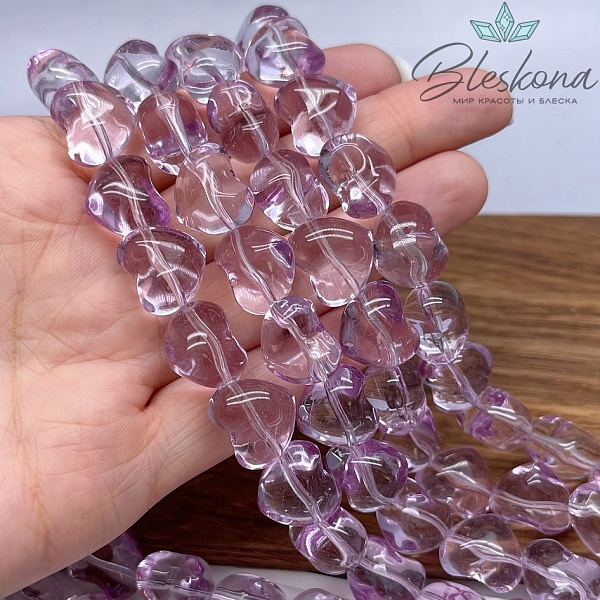 15*13 мм Бусины сердце, цвет бледно- фиолетовый, стекло