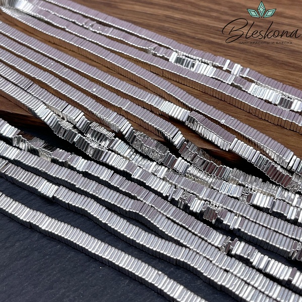 4 мм Гематин имитация, цвет светлое серебро, квадрат