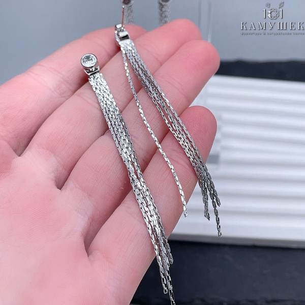 Пусеты шторки циркон, цвет серебро 80*5 мм