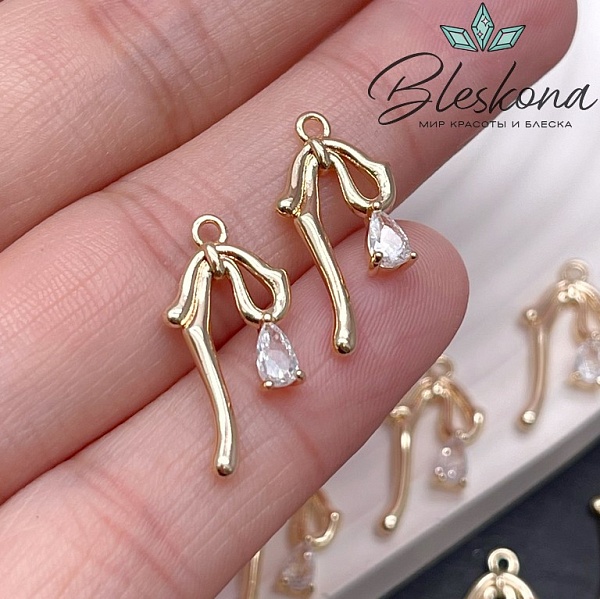 20*10 мм Цвет золото, Подвеска с цирконом капля