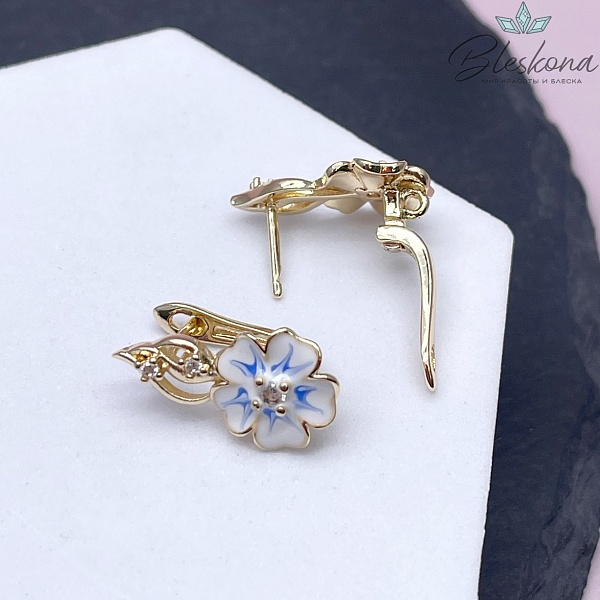 20*12 мм Цвет золото, Швензы Цветок с цирконами