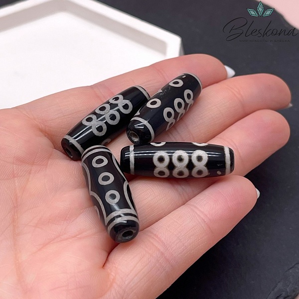 Бусина Дзи 7 глаз и 3 бесконечности бело-черный бочонок 30*11 мм
