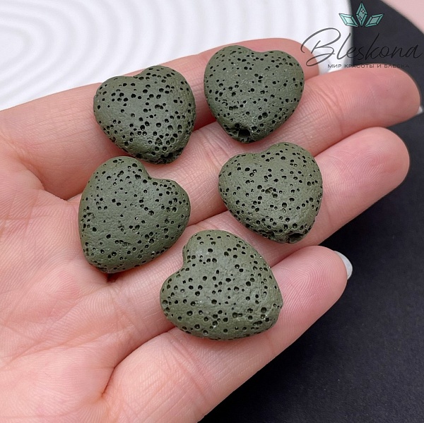 Бусина сердце Лава Вулканическая темно- зеленое 20*19 мм