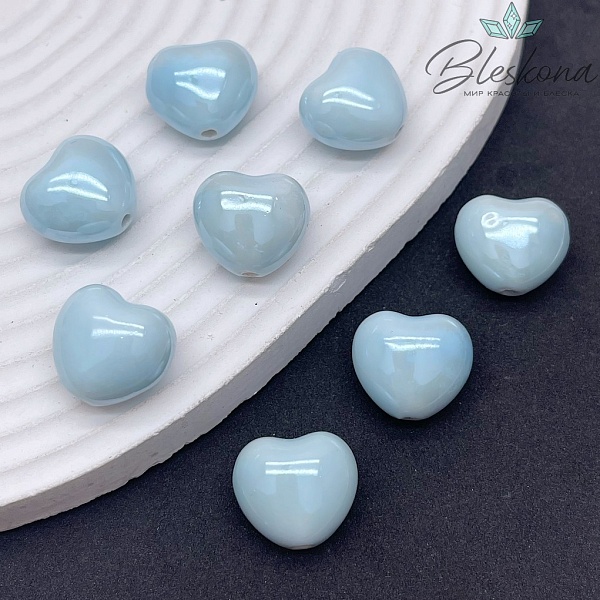17 мм Бусина сердце, керамика цвет голубой