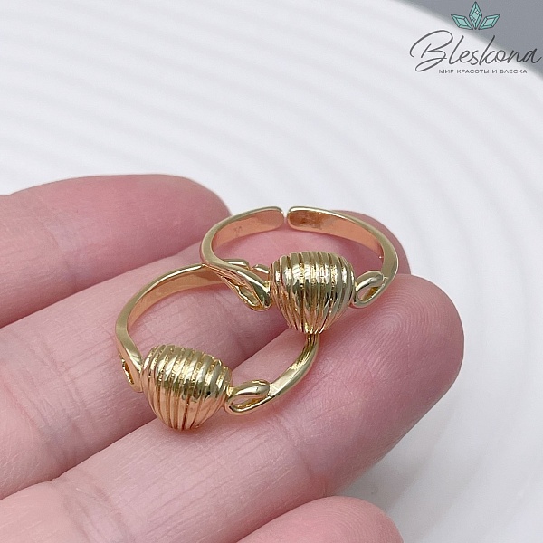 19 мм, цвет золото, Кольцо безразмерное ракушка 