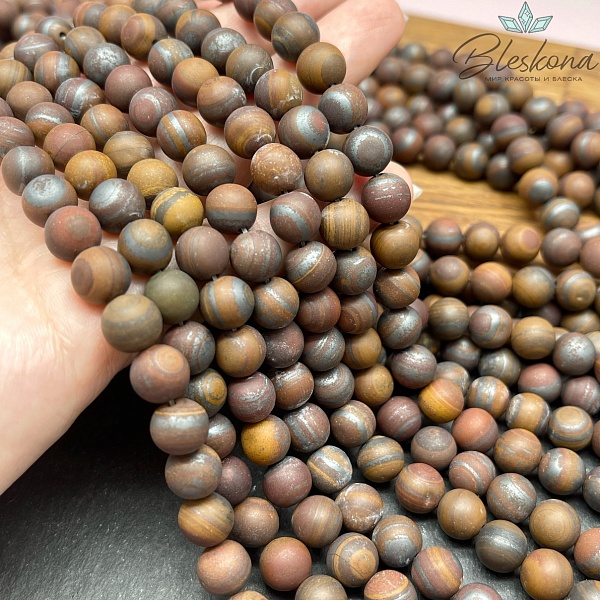 Тигровый глаз с включениями гематита матовый 8,5 мм