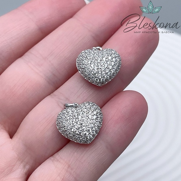 14*14 мм Цвет серебро, Подвеска Сердце стразы